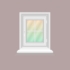 White window frame on lilac wall