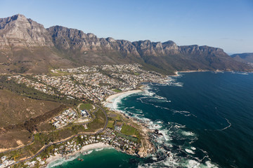 Obraz premium Aerial view of Cape town South Africa from a helicopter. Panorama birds eye view