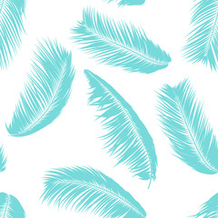 Fototapeta na wymiar Vector Coconut Tree. Tropical Seamless Pattern with Palm Leaf. Exotic Jungle Plants Abstract Background. Simple Silhouette of Tropic Leaves. Trendy Coconut Tree Branches for Textile, Fabric, Wallpaper