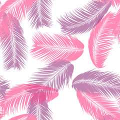 Tropical Palm Tree Leaves. Vector Seamless Pattern. Simple Silhouette Coconut Leaf Sketch. Summer Floral Background. Pink Wallpaper of Exotic Palm Tree Leaves for Textile, Fabric, Cloth Design, Print.