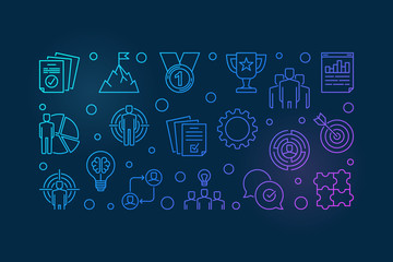 Business Leader vector colorful horizontal outline illustration or banner on dark background