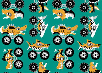 Scary animal monster truck vector set on blue background.   © MirabellePrint