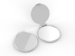 Blank compact pocket mirror for branding. 3d render illustration.