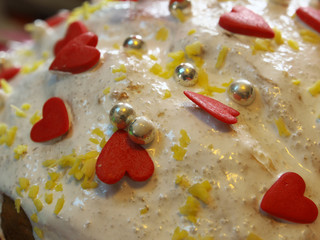 Cake decorated with in the shape of heart on Valentine's Day.