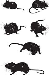 Mice, various poses, movements and foreshortenings of figures, black