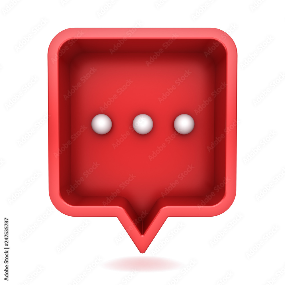 Aufkleber 3d speech bubble or blank red rounded square chat pin isolated on white background with shadow 3D rendering