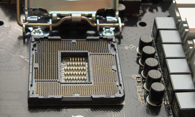 CPU processor socket on a computer motherboard, macro