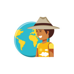 tourist man with hat and world planet