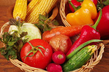 Appetizing vegetables. Cabbage, corn, pepper, eggplants, parsley