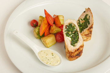 grilled salmon steak with vegetables
