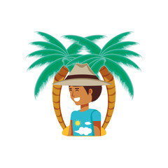 tourist man with hat and palms