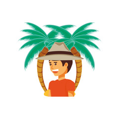 tourist man with hat and palms