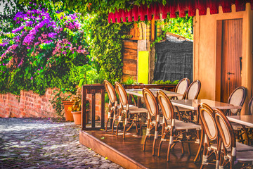 paris bistro restaurant spring outdoor background