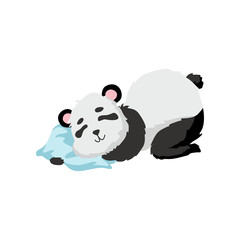 Cute Baby Panda Bear Sleeping on Pillow, Happy Lovely Animal Character Vector Illustration