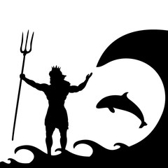 Poseidon Neptunus god silhouette ancient mythology fantasy. Vector illustration. © KozyrevaElena
