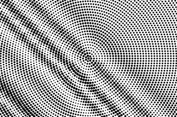 Black on white round halftone texture. Diagonal dotwork gradient. Dotted vector background