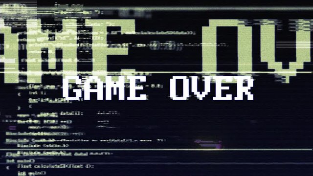 GAME OVER Glitch Text Animation, Old Gaming Console Style, Rendering, Background, with Alpha Mate, Loop, 4k