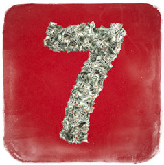 The Number 7 made from new 100 Dollar bills - 3D Rendering 