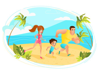 Happy family on summer vacation. Hello summer design concept. Vector illustration