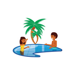 Obraz na płótnie Canvas young couple in pool luxury scene