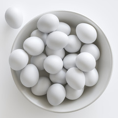 Bowl of eggs on white background