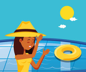 young woman in pool luxury scene