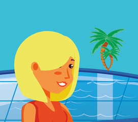 young woman in pool luxury scene