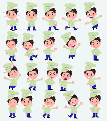 Cartoon character chef. Set with different postures, attitudes and poses, doing different activities in isolated vector illustrations.