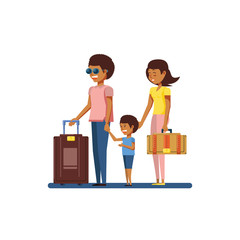 tourist family members with suitcases
