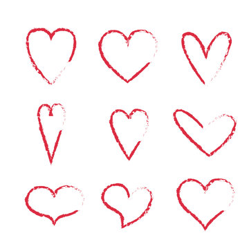 Set hand drawn hearts vector illustration isolated on white background