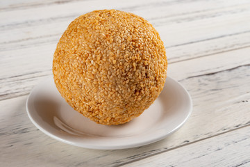 traditional Chinese fried sesame ball on a dish