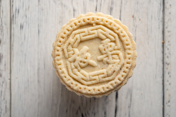 top view Chinese traditional Stir-fired biscuit the Chinese words on top means Chinese chestnut