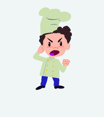 Chef screams angry in aggressive attitude.