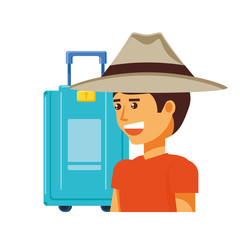 tourist man with hat and suitcase