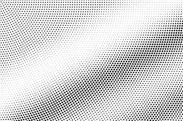 Black on white micro halftone texture. Diagonal dotwork gradient. Rough dotted vector background