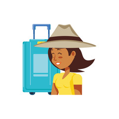 woman tourist with hat and suitcase