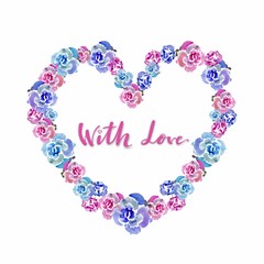 Hand drawn Flowers arranged un a shape of heart with lettering