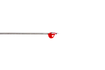 Blood drop on needle of syringe
