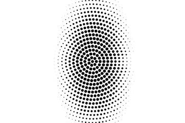 Black on white oval halftone texture. Rough dotwork gradient. Distressed dotted vector background.