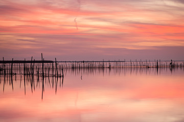 golden and red skies above the pobles del sud near valencia in spain on a crisp beautiful winter evening