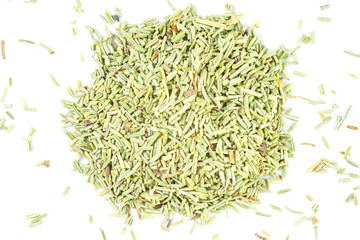 Dried rosemary isolated on white. Macro photo