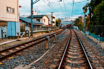 Train tracks in one of the stations of  Japan
