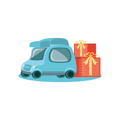 little delivery car with gifts boxes