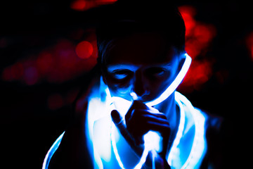 Portrait man Strip Light tape on dark color background