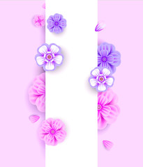 Flowers in pink color with white paper on creative background. Design for Newsletter, brochures, flyer , banner. Vector illustration design