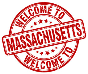 welcome to Massachusetts red round vintage stamp