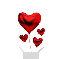 heart shaped foil balloon surprise gift box. 3D Rendering