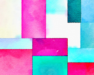 Fototapeta premium paint- like geometric fractal style square shape abstract background with watercolor texture 