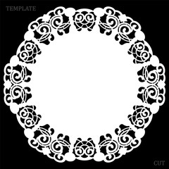 Lace round paper doily, greeting element, laser cut  template, doily to decorate the cake,  vector illustrations.