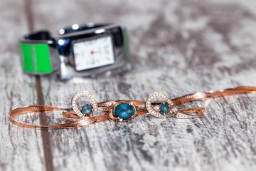 Gold ring with diamond and dark Topaz